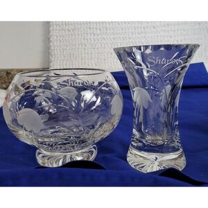 Stuart Elegant Cut Glass Cascade Sharon LOT flower bowl vase lead crystal bundle